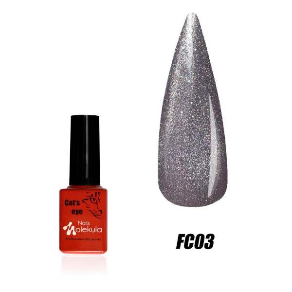 Гель-лак кошачий глаз Molekula Cat's Eye Flash Effect №FC03, светоотражающий серо-фиолетовый, 6 мл