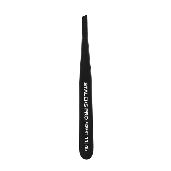 Пинцет для бровей Staleks Pro Expert 11 Type 4b (узкие скошенные кромки) (черный)