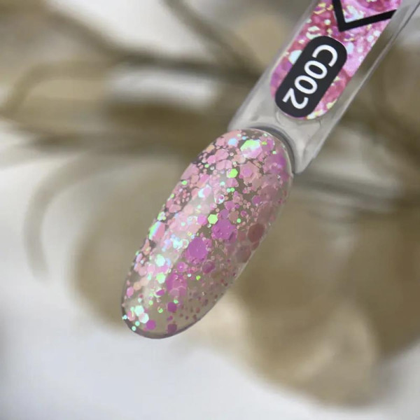 Гель-лак на прозорій основі ART Confetti №C002, з ніжно-рожевими конфетті, 6 мл