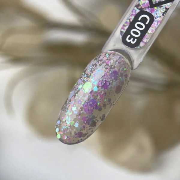 Гель-лак на прозорій основі ART Confetti №C003, з голографічними конфетті, 6 мл