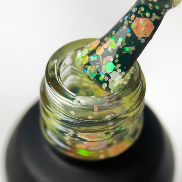 Гель-лак на прозорій основі ART Confetti №C005, з жовто-жовтогарячими конфетті, 6 мл
