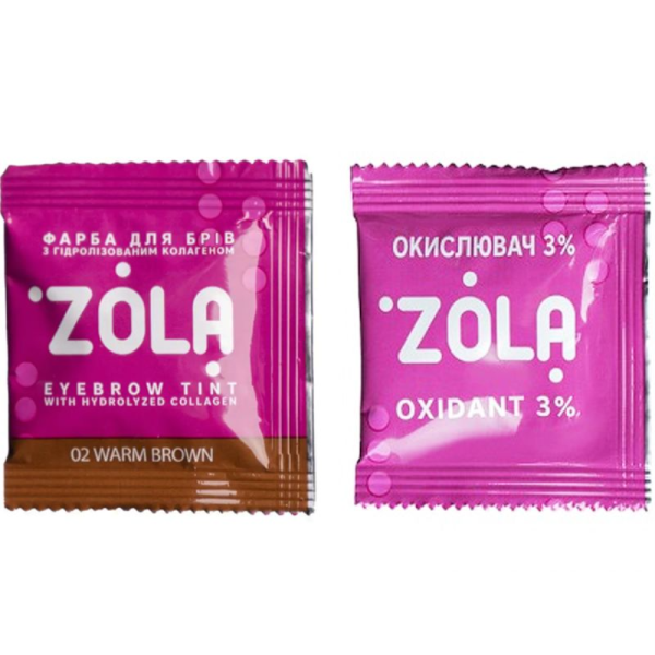 ZOLA Eyebrow Tint With Collagen - фарба для брів із колагеном у саше, (02 Warm Brown), 5 мл