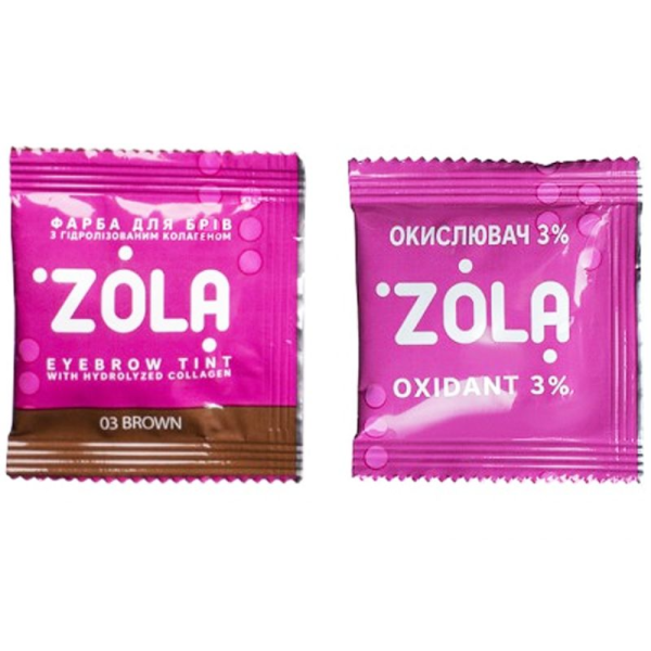 ZOLA Eyebrow Tint With Collagen - фарба для брів із колагеном у саше, (03 Brown), 5 мл