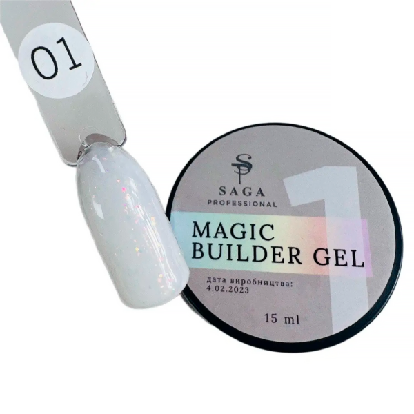 SAGA Professional Builder Gel Magic № 01 - гель для нарощування з поталлю, молочний, 15 мл