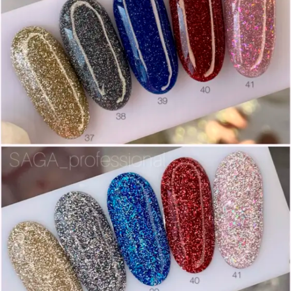 Гель-лак світловідбивний SAGA Professional Fiery Gel №38, сріблястий, 10 мл