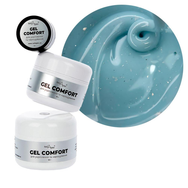 Nailapex Comfort Gel №11 - гель моделирующий без опила, бело-голубой с поталью, 30 г