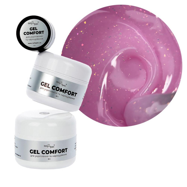 Nailapex Comfort Gel №13 - гель моделирующий без опила, нежно-розовый с блестками, 30 г