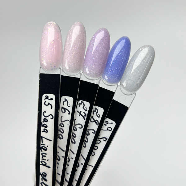 SAGA Professional Liquid Gel № 26 - жидкий гель для наращивания, бледно-розовый с шиммером, 15 мл