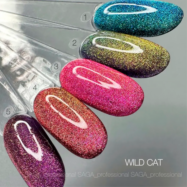 Гель-лак кошачий глаз SAGA Professional Wild Cat №02, фиолетовый с желтым, 10 мл