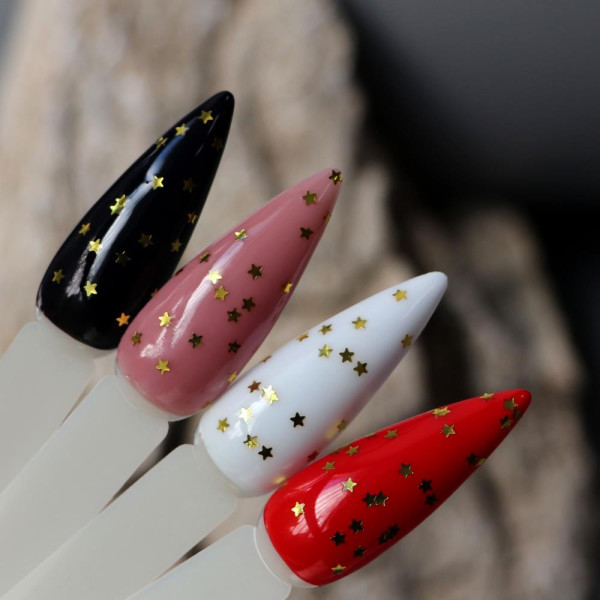 Komilfo No Wipe Star Nails Gold Top - топ без липкого шару з УФ-фільтрами, (золоті зірочки), 8 мл