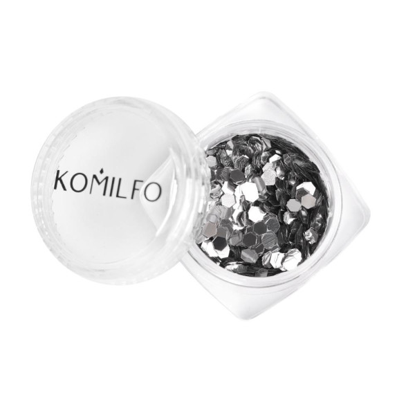 Komilfo конфеті (камфубуки) для нігтів, діаметр 2 мм, (шестигранник, срібло)
