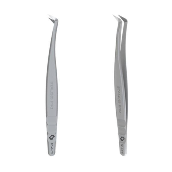 Пинцет профессиональный с насечками для ресниц Staleks Expert 44 Type 12 (L-образный, 65')