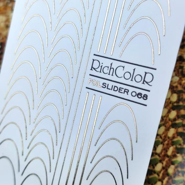 Слайдер RichColor Foil №68, фольгированый, золотые лунки для френча