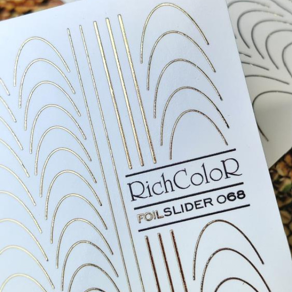 Слайдер RichColor Foil №68, фольгированый, золотые лунки для френча