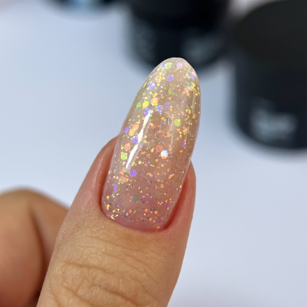 Siller Tinsel Gel №03 - гель камуфлюючий, персиковий з голографічними блискітками, 15 мл (банка)