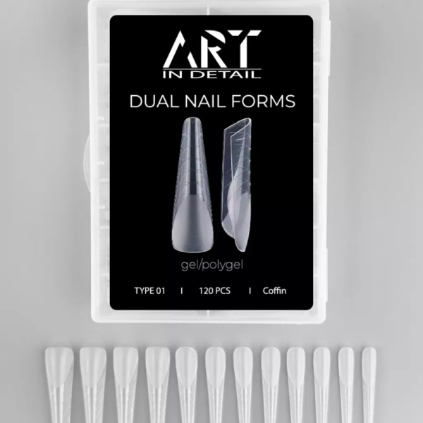 ART Dual Nail Forms, Type 01 - багаторазові верхні форми, кофін, 120 шт.