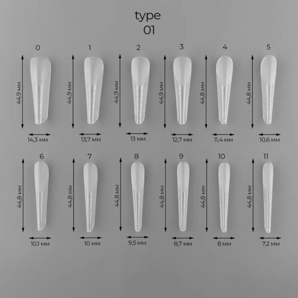ART Dual Nail Forms, Type 01 - багаторазові верхні форми, кофін, 120 шт.