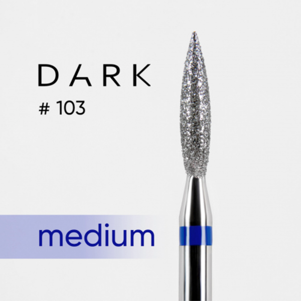 Фреза алмазная DARK №103 - пламя, диаметр 2.1 мм, рабочая часть 12 мм, синяя