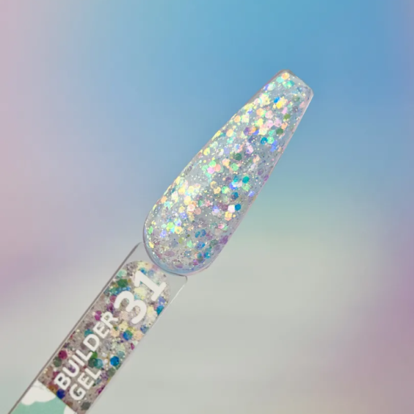 Конструюючий гель You Are Cute Builder Gel №31, срібний з різнокольоровими каміфубуками, 15 мл