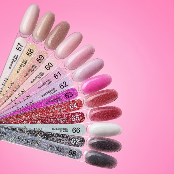 Гель для наращивания Edlen Builder Gel Flash №64, светоотражающий ярко-красный, 30 мл
