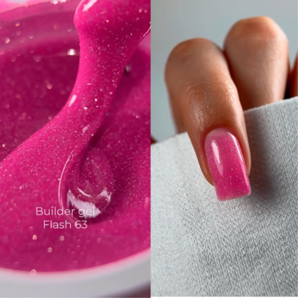 Змінний картридж Edlen Builder Gel Flash №63, світловідбиваючий малиновий, 15 мл