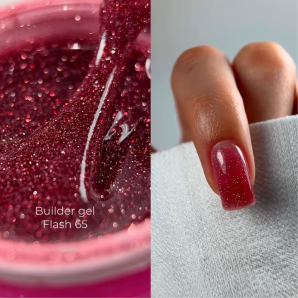Змінний картридж Edlen Builder Gel Flash №65, світловідбиваючий бордовий, 15 мл