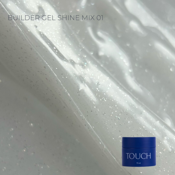 Гель для нарощування Touch Builder Gel Shine Mix №01, молочний з мікрошиммером, 15 мл