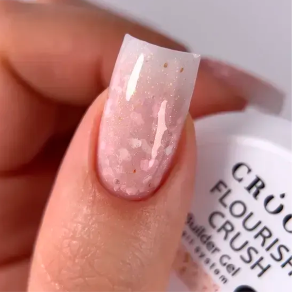 Гель для нарощування Crooz Flourish Crush Builder Gel №08, кремовий з пастельними частинками, 15 мл