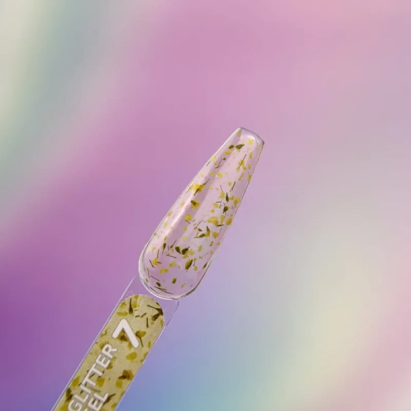 Глітерний гель You Are Cute Glitter Gel №07, напівпрозорий жовтий із сухоцвітами, 5 мл