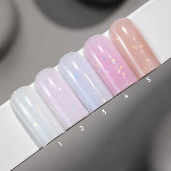 Гель моделюючий SAGA Professional Liquid Party Gel №01, молочно-блакитний із блискітками, 15 мл