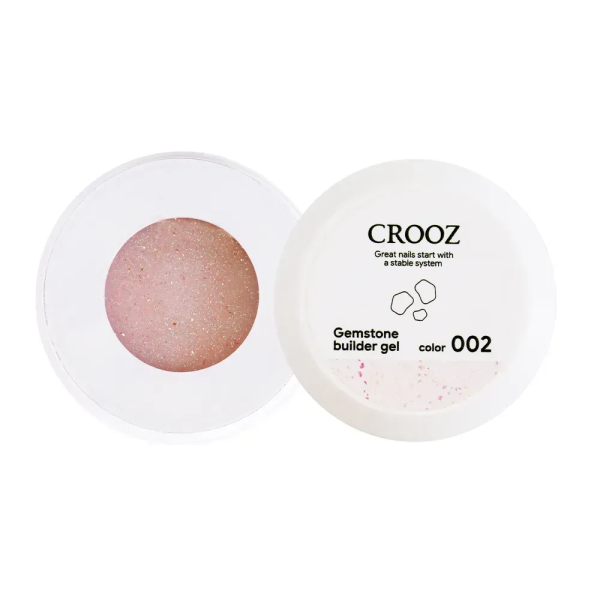 Гель для нарощування Crooz Gemstone Builder gel №02, світло-рожевий із рожевою поталлю, 15 мл