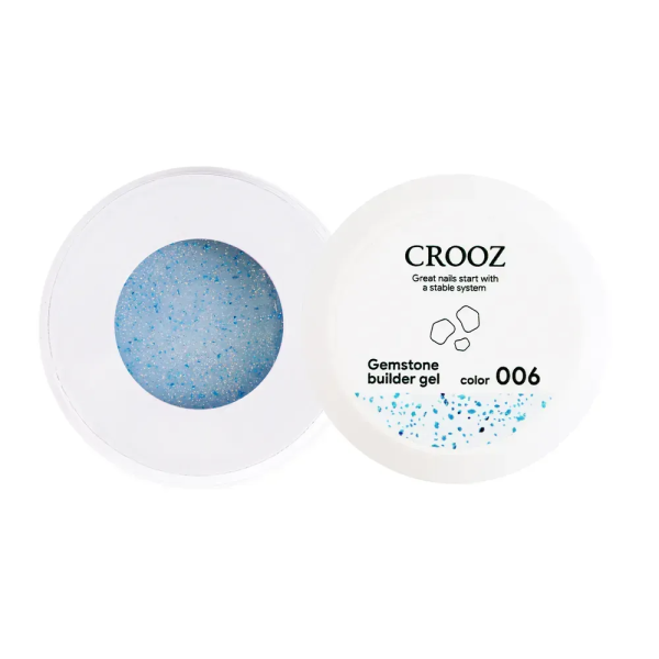 Гель для наращивания Crooz Gemstone Builder gel №06, нежно-голубой с голубой паталлю, 15 мл