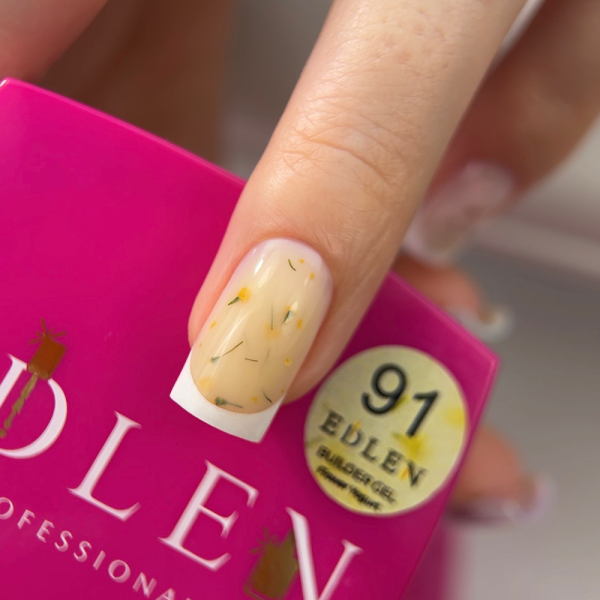 Гель для нарощування Edlen Builder Gel Flower Yogurt №91, жовтий із жовтими сухоцвітами, 15 мл
