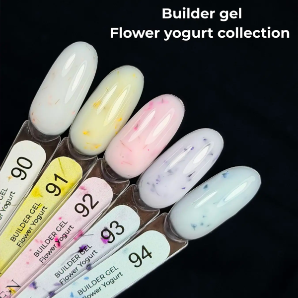 Гель для нарощування Edlen Builder Gel Flower Yogurt №91, жовтий із жовтими сухоцвітами, 15 мл