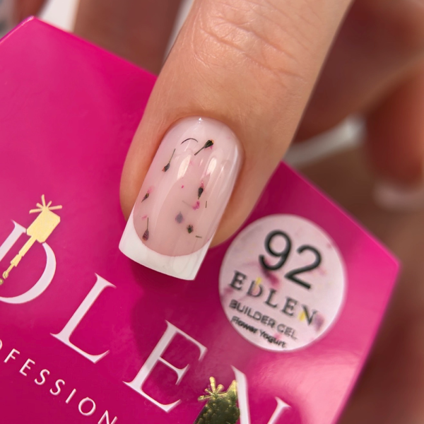 Гель для нарощування Edlen Builder Gel Flower Yogurt №92, рожевий із рожевими сухоцвітами, 30мл