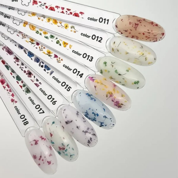Гель конструюючий Crooz Flora Touch Gel №14, із сухоцвітами, молочно-персиковий, 15 мл