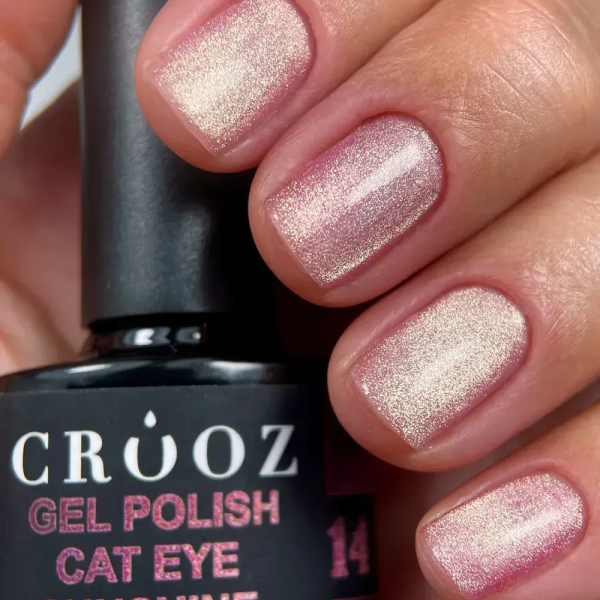 Гель-лак котяче око Crooz Cat Sunshine №14, світло-рожевий, 8 мл