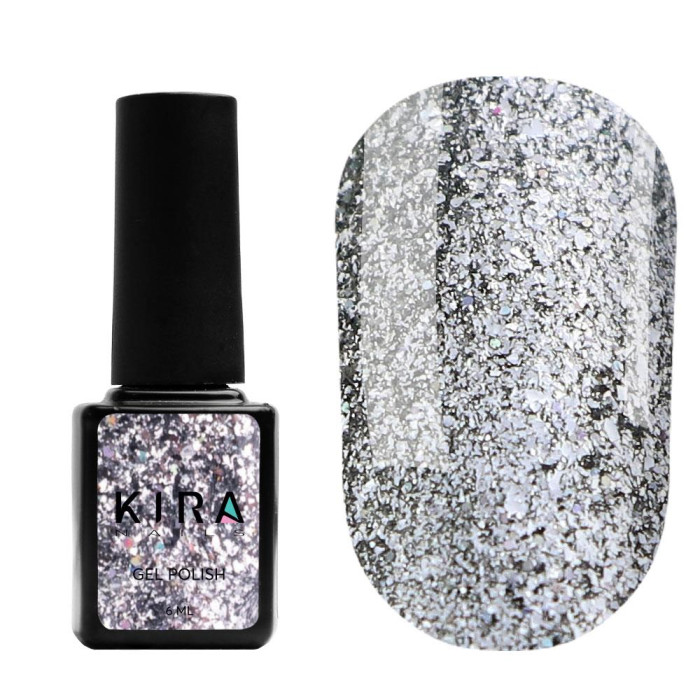 Гель-лак Kira Nails 24 Karat №002 (серебро с разноцветными блестками), 6 мл