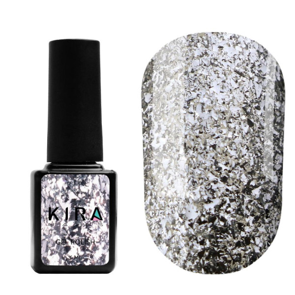 Гель-лак Kira Nails Shine Bright №001 (серебро с блестками), 6 мл