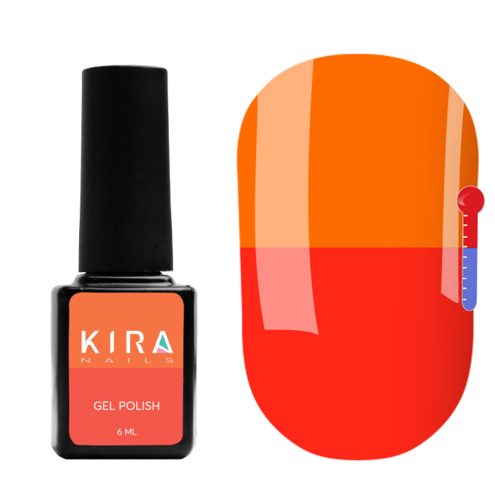 Термо гель-лак Kira Nails №T10 (красно-коралловый, при нагревании яркий оранжевый), 6 мл