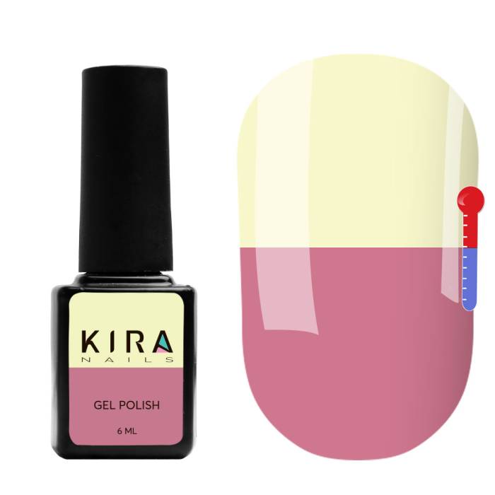 Термо гель-лак Kira Nails №T12 (чайный розовый, при нагревании желтый), 6 мл