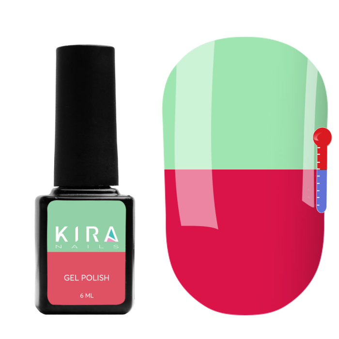 Термо гель-лак Kira Nails №T14 (приглушенная темная фуксия, при нагревании бледно-зеленый), 6 мл