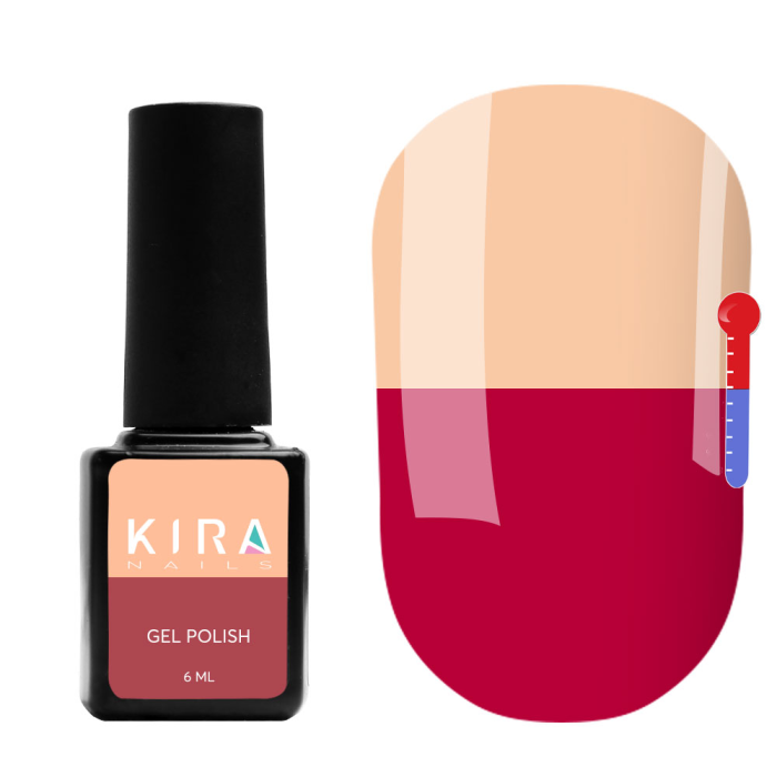 Термо гель-лак Kira Nails №T15 (розово-малиновый, при нагревании светлый, персиково-розовый), 6 мл