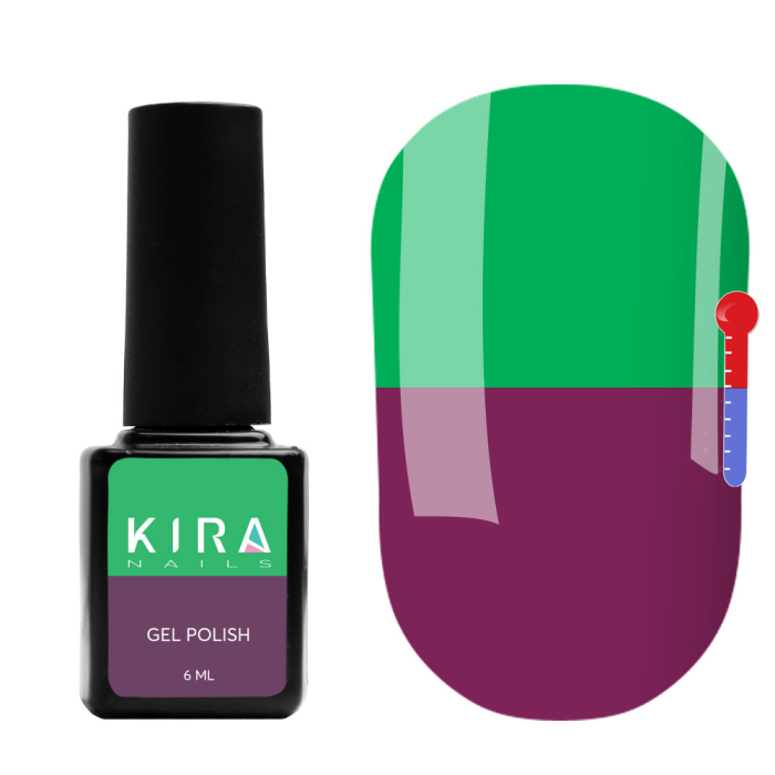 Термо гель-лак Kira Nails №T18 (приглушенный баклажановый, при нагревании яркий зеленый), 6 мл