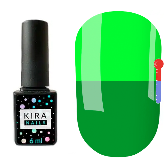 Термо гель-лак Kira Nails №T24 (травяной зеленый, при нагревании кислотный лаймовый), 6 мл