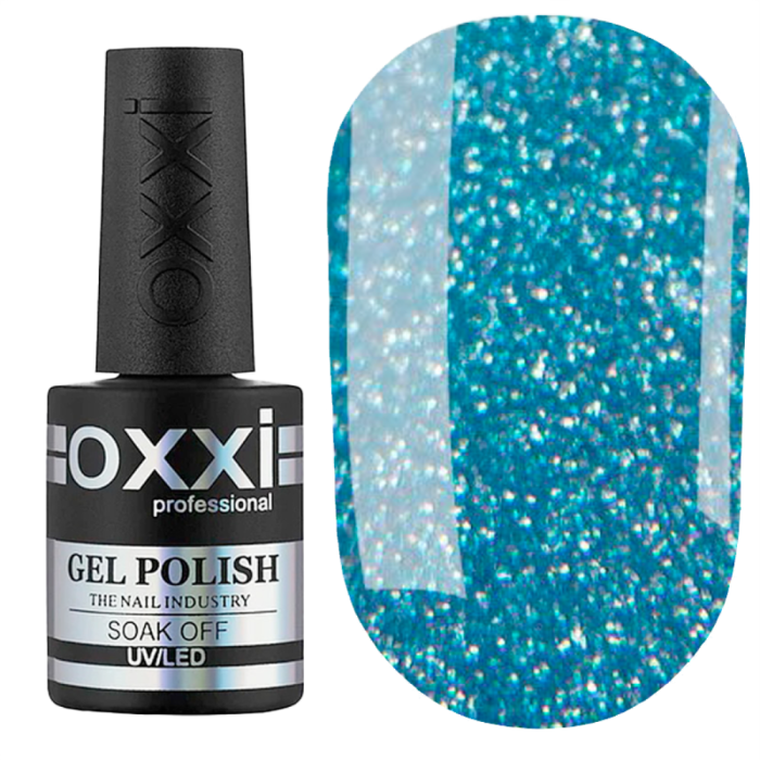 Гель-лак OXXI Professional №202, синьо-бірюзовий з насиченими голографічними блискітками, 8 мл