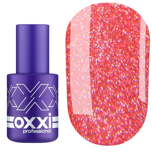 Гель-лак OXXI Professional №204, светлый красный с мелкими голографическими блестками, 10 мл