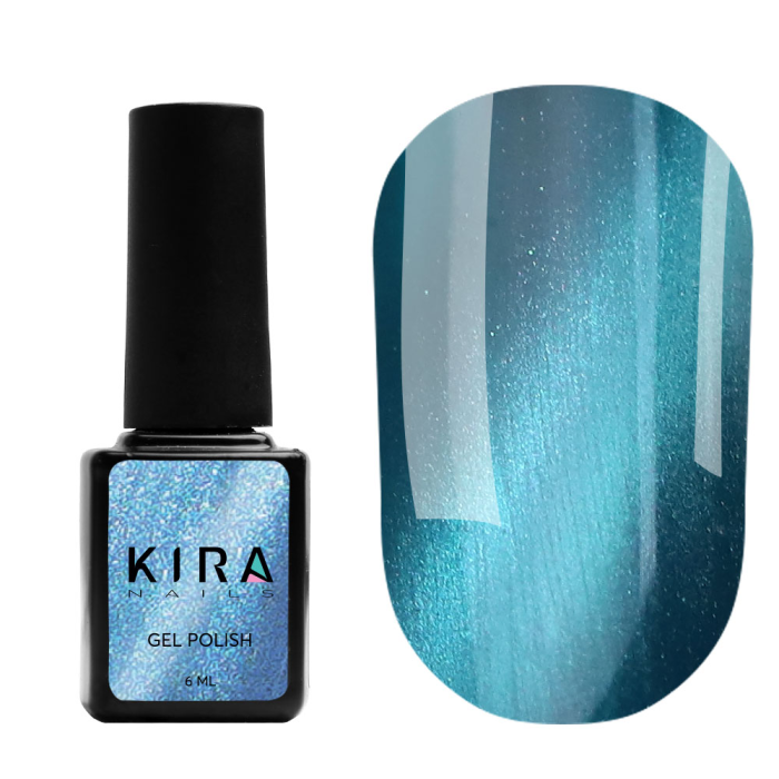 Гель-лак Kira Nails Cat Eye №007 (смарагдово-синій, магнітний), 6 мл