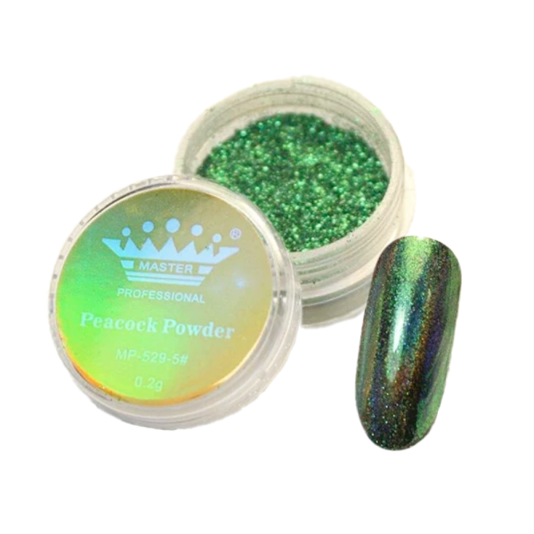 Голографическая втирка хвост павлина “Peacock Powder” Master Professional №5, изумрудная
