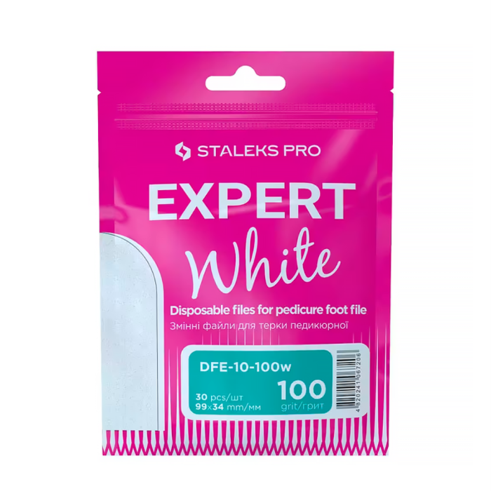 Змінні файли білі для основи педикюрної Staleks Pro Expert 10, 100 грит (30 шт.)